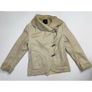 Creenstone Womens Faux Shearling Fur Jacket Cream Beige Toggle Closure Size 38